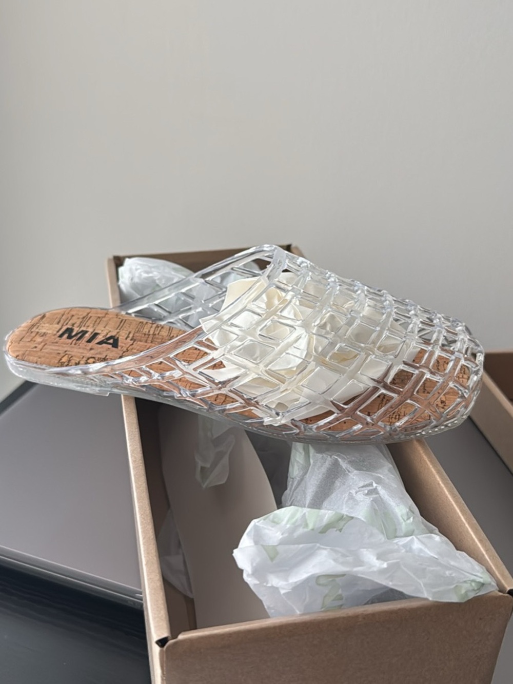 MIA Clear Woven Jelly Slide Mule - Transparent/Cork